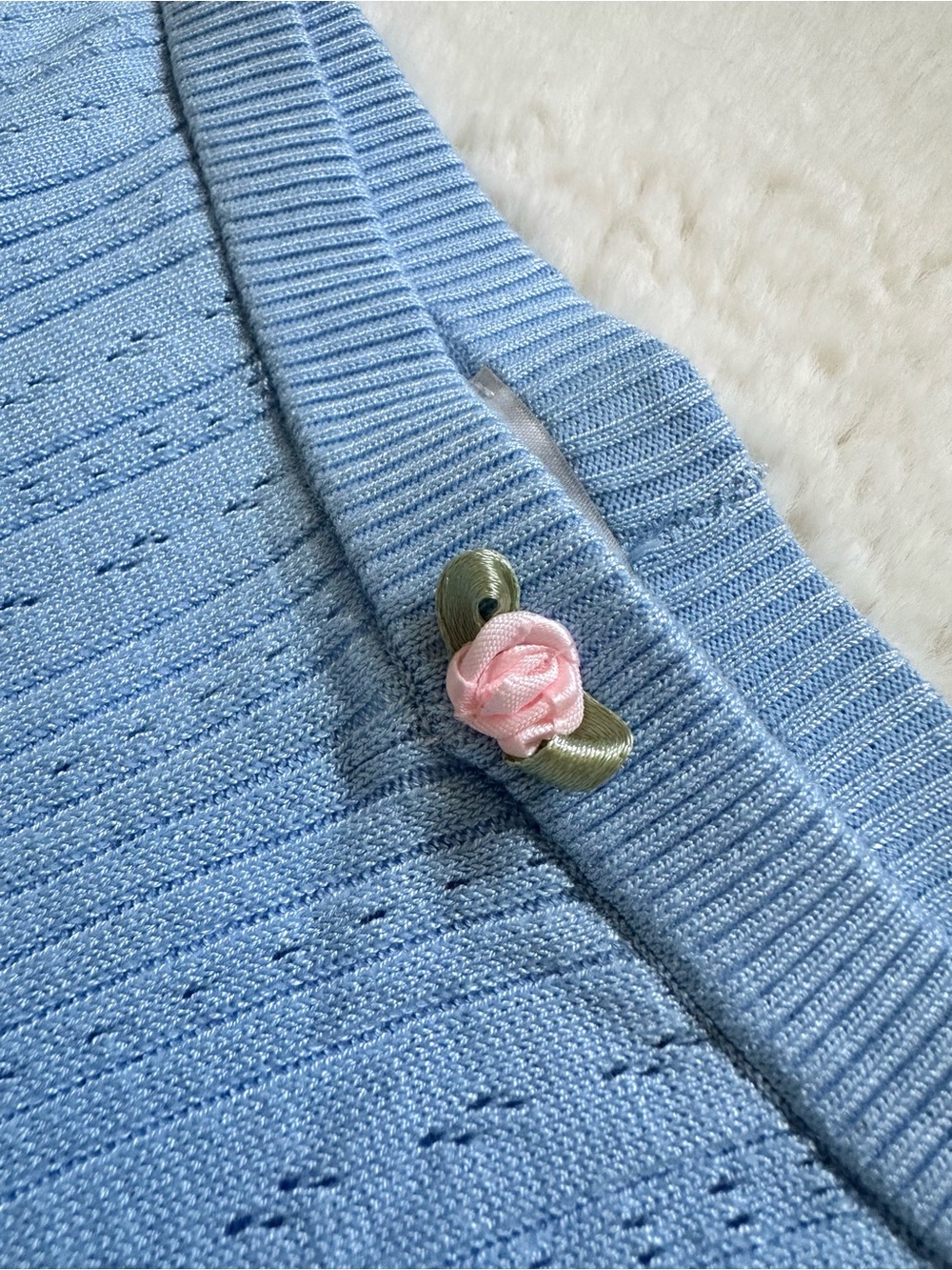 Pink Rose Light Blue Knit Pointelle Tank, Cardigan & Pants Set S - Picture 9 of 16
